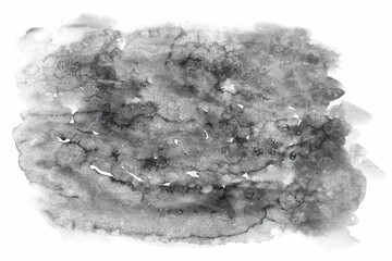 Abstract watercolor background. Black splashes on white. Hand drawn illustration