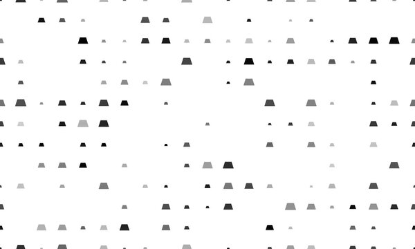 Seamless background pattern of evenly spaced black trapezoid symbols of different sizes and opacity. Vector illustration on white background