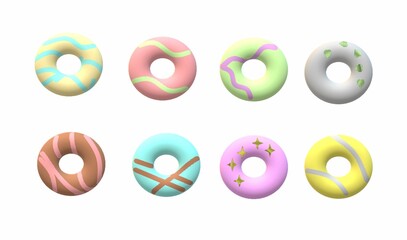 eight colorful donuts on a white background