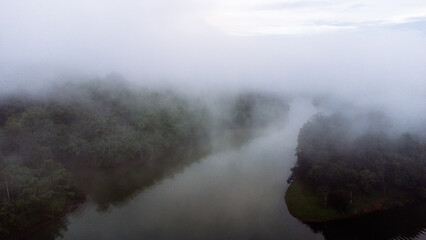 Aerial view of mist in Songkhla mountains