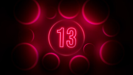 Red Glowing Blurry Circle Number 13 Lines Neon Light Inside Cinematic Circles Frame Backlight Effect Background