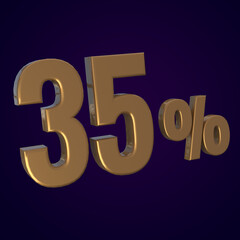 35 thirty five golden percent discount off 3d render offer special sells tag golden 3d text