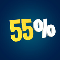 55 percent fifty five percent discount off 3d render red color text