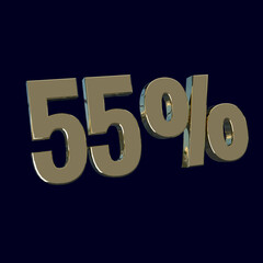 55 percent fifty five percent discount off 3d render red color text