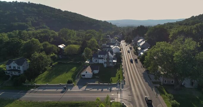 Downtown Hillsboro, Virginia in Western Loudoun County, Aerial Drone shot 