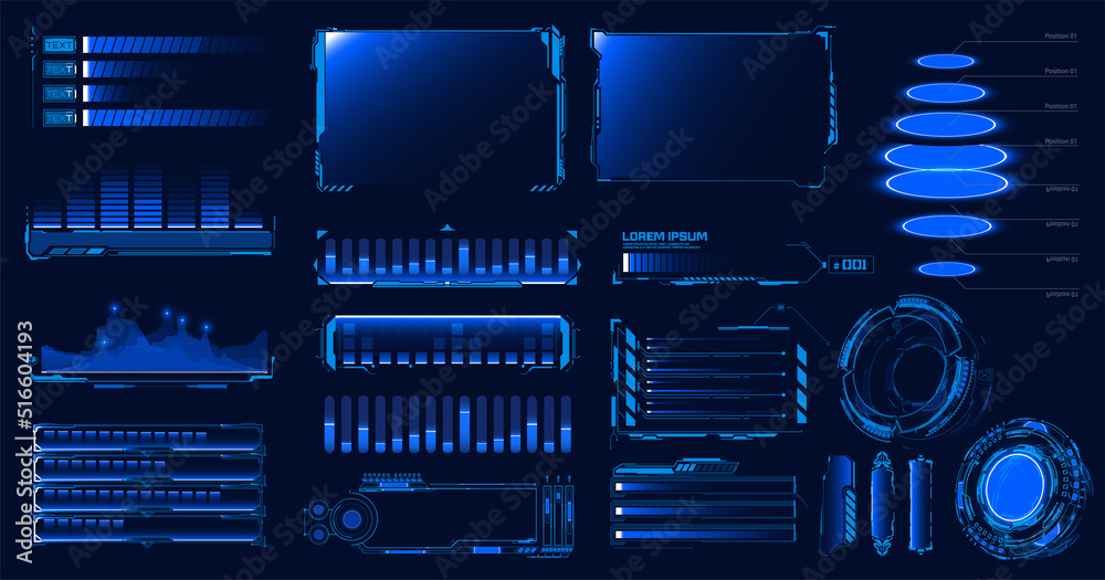 Poster sci fi, hud progress loading bars collection. simple dashboards infographic template, modern neon te