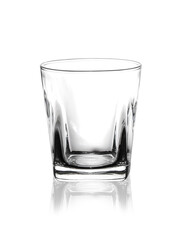 Empty glass of brandy on white background.