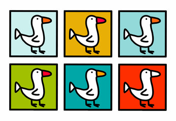 Fototapeta premium Set of colorful ducks in cartoon doodle style vibrant font