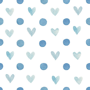 blue hearts valentines day love cute watercolor seamless pattern illustration