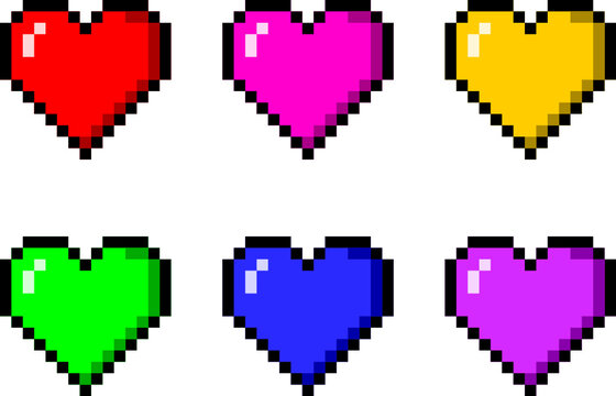 6 Colors Pixel Heart Icons