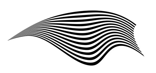 Waving flag as a brush stroke with zebra texture. Vest striped with fabric Black and white stripes curved in a bizarre way with waves curving along the trajectory