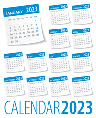 2023 Calendar Leaves Set. Week Starts on Monday. Vector Illustration