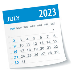 July 2023 Calendar Leaf - Vector Illustration - obrazy, fototapety, plakaty