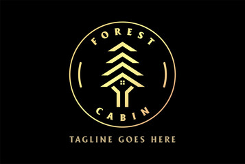 Elegant Luxury Tree House or Forest Cabin for Real Estate Chalet Logo Design Vector