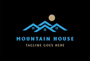 Mountain Hill with House for Real Estate Cabin Villa Inn Hotel Chalet Cottage Logo Design