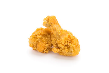 Two pieces of crispy fried chicken with delicious seasoning. isolated on a white background