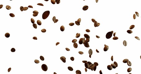 Coffee Beans explosion flying in the air, coffee splash Over White Background