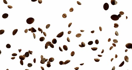 Coffee Beans explosion flying in the air, coffee splash Over White Background