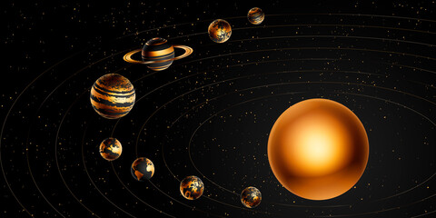 Solar system. Vector realistic illustration of the sun and eight planets orbiting it. © Xeniya Bennu