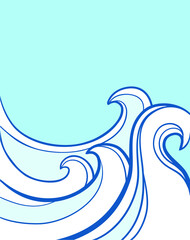 Vector sea waves outline graphic poster illustration. Abstract Sea ocean big blue waves background for text