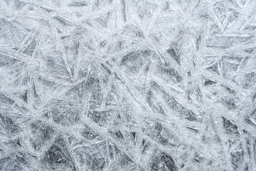 Closeup or macro of ice crystals of frozen water