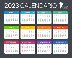 2023 Calendar - vector illustration - Spanish South Latin American Version