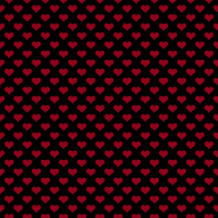 Seamless Pattern of Small Red Hearts on Black Background