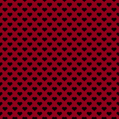 Seamless Pattern of Small Black Hearts on Red Background