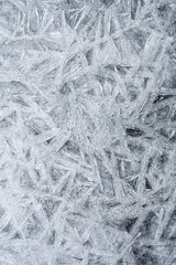 Closeup or macro of ice crystals of frozen water