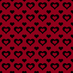 Seamless Pattern of Black Hearts on Red Background
