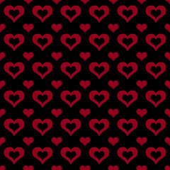 Fototapeta na wymiar Seamless Pattern of Red Hearts on Black Background
