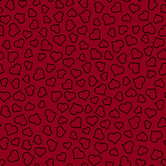 Seamless Pattern of Scattered Open Black Hearts on Red Background