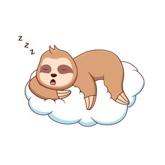 Cute cartoon sloth sleeping on the cloud. Vector illustration. cute animal cartoon