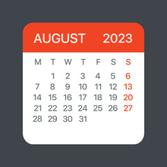 August 2023 Calendar Leaf - Vector template graphic Illustration