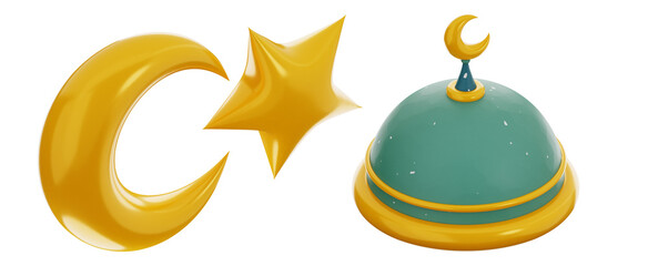 ramadan icon set 3d rendering on isolated background
