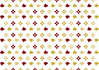 うさぎと花菱模様のイラスト（赤と金色）