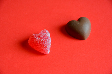Fototapeta na wymiar Photo of red jelly candy hearts