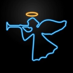 angel neon sign, modern glowing banner design, colorful modern design trends on black background. Vector illustration.