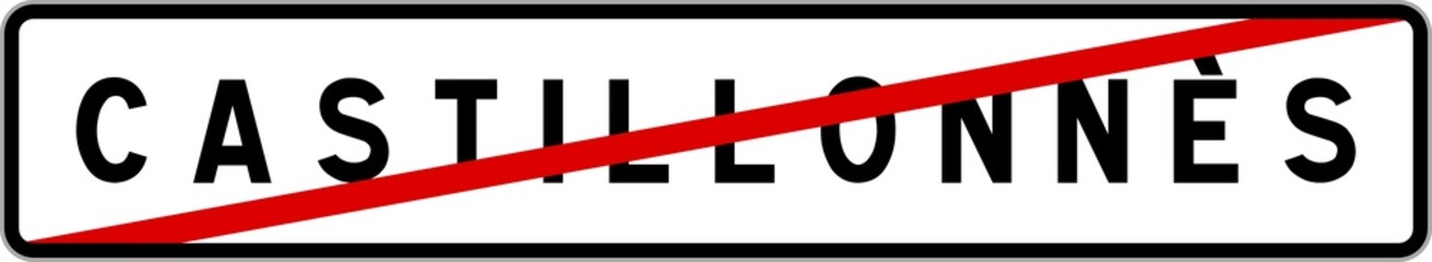 Fototapeta premium Panneau sortie ville agglomération Castillonnès / Town exit sign Castillonnès