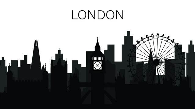 London skyline illustration, tourist sites, city.