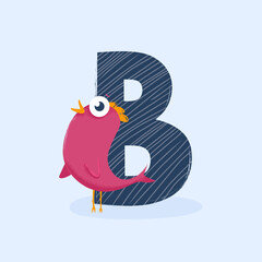 Cartoon letter of the alphabet with animal character bird