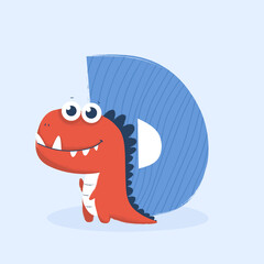 Cartoon letter of the alphabet with animal character dinosaur