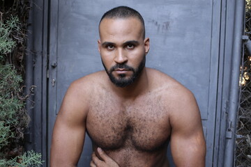 Handsome bearded man muscular build 