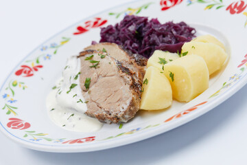potato with meat and salad