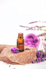 Essential oil with lavender extract. Selective focus.