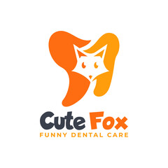 Abstract Minimalist Dental Logo Design with Fun Cute Fox Combination.