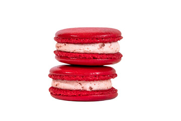 Strawberry Macarons Isolated on White Background With Clipping Path