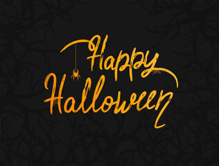 Happy Halloween lettering. Holiday calligraphy with spider and web for banner, poster, greeting card, party invitation. Isolated illustration.