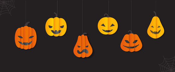 Collection of 3D Paper Pumpkins with Halloween Faces