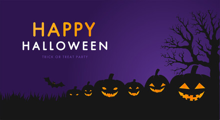 Halloween party invitations, greeting cards or posters with calligraphy, pumpkins, bats, trees.